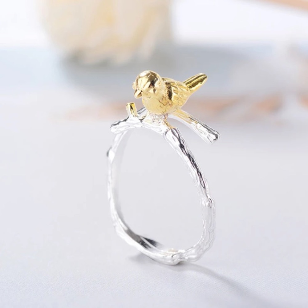 “Morning Companion” Bird Tree Branch Nature Ring - Picture 7 of 12